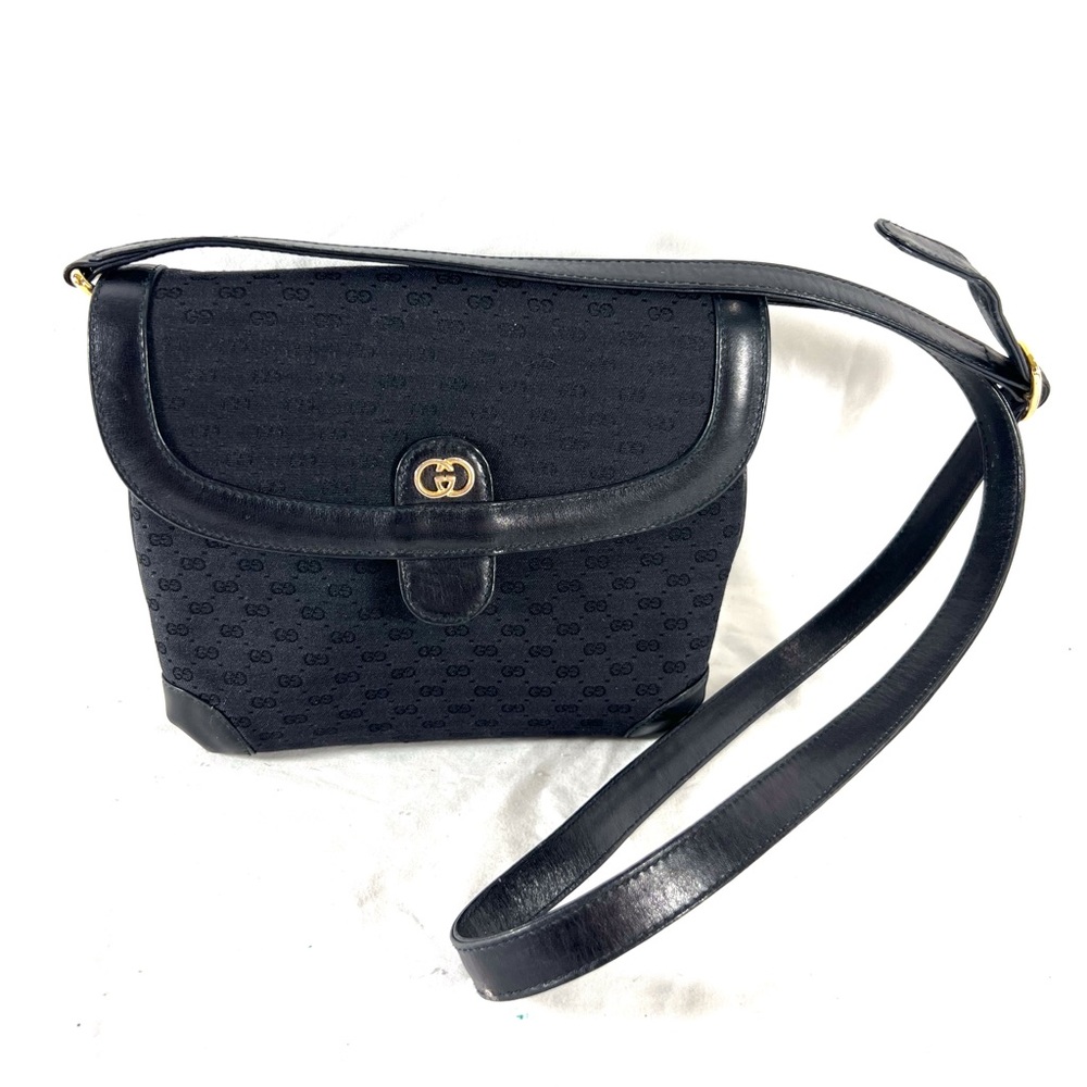 GUCCI Black Canvas Micro GG Monogram Flap Sling Crossbody Bag Made in Italy